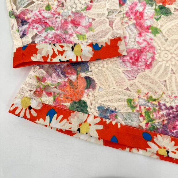 Michael Simon Floral Lace Silk Trim Jacket Size P L Orange Red Sheer Lightweight - Picture 10 of 16